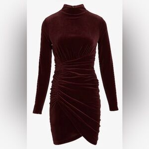 Express Dark Brown Velvet Long Sleeve Dress